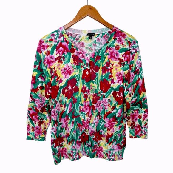 TALBOTS Charming Cardigan Button Front Spring Floral Multicolor Size XLP - Picture 1 of 13